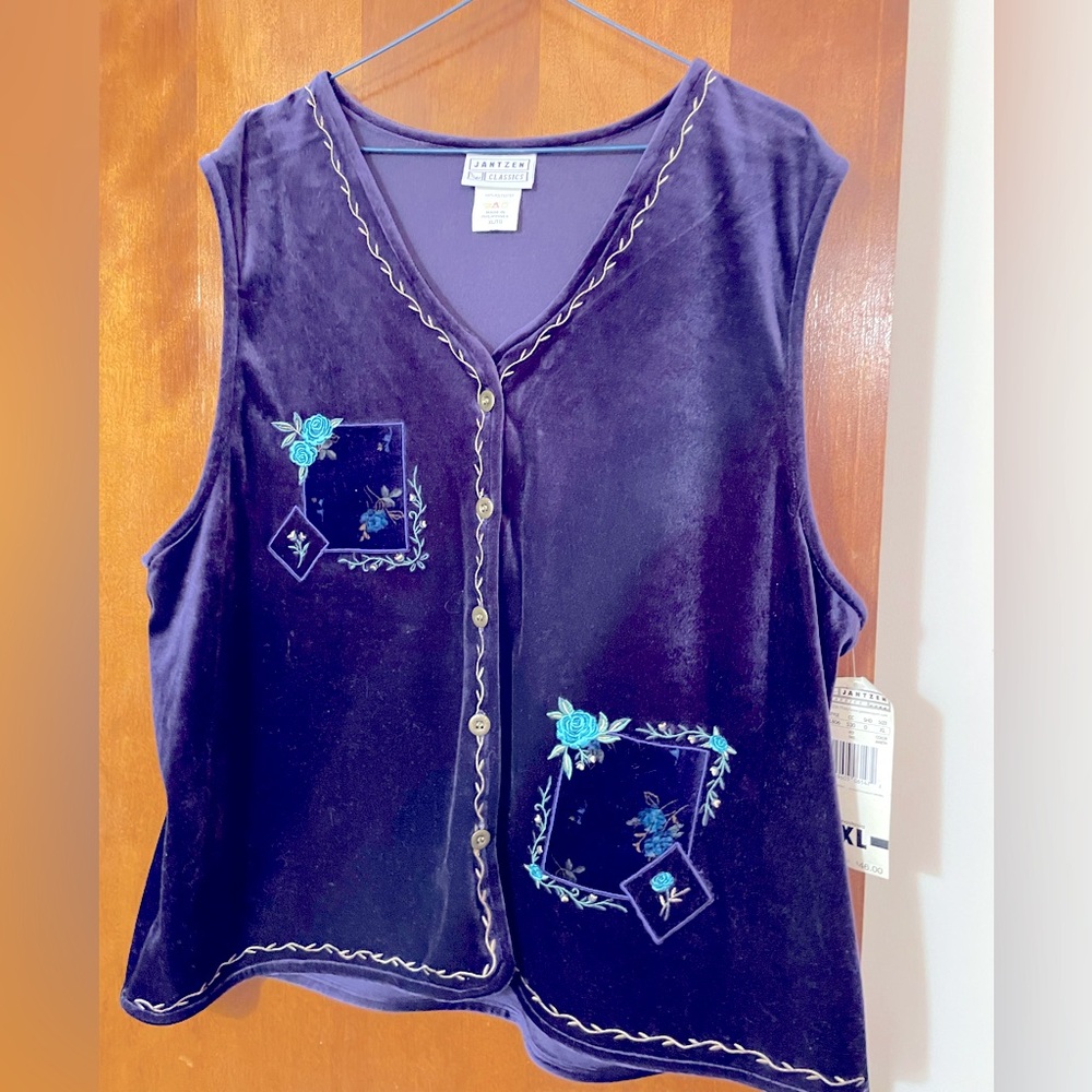 ☮️ Jantzen Velvet Vest — Purple/Amethyst with Embroidery—Size XL— NWT ☮️